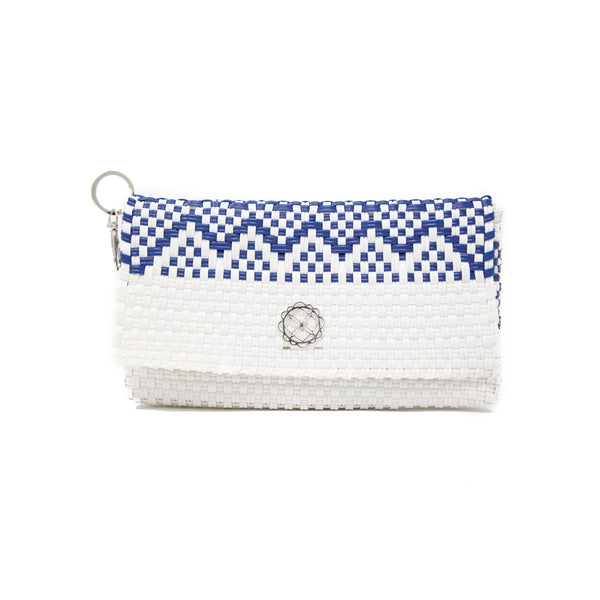 TRAVEL WHITE BLUE AZTEC BAND TOTE WITH CLUTCH