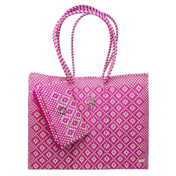 TRAVEL PINK AZTEC TOTE BAG WITH CLUTCH