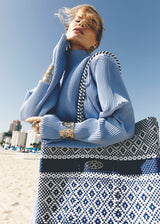 TRAVEL BLUE AZTEC STRIPE TOTE BAG WITH CLUTCH