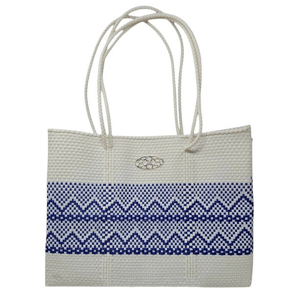 TRAVEL WHITE BLUE AZTEC BAND TOTE WITH CLUTCH