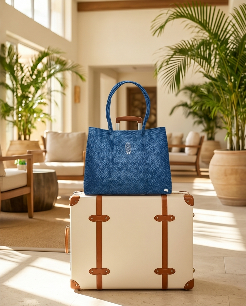 TRAVEL DENIM BLUE TOTE WITH CLUTCH – Lola's Bag