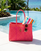TRAVEL PINK ORANGE AZTEC TOTE WITH CLUTCH