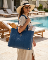 TRAVEL DENIM BLUE TOTE WITH CLUTCH