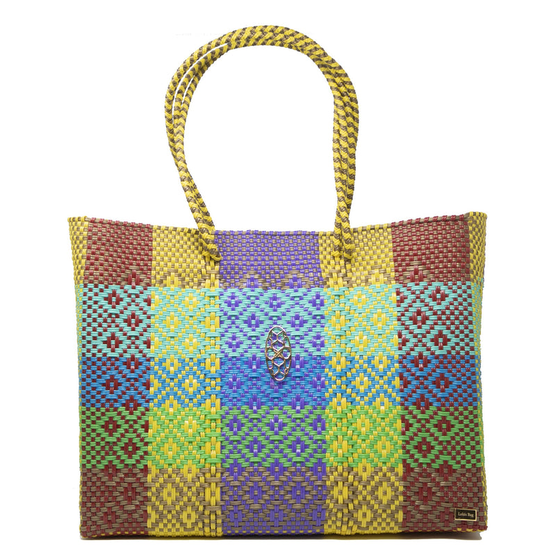 TRAVEL YELLOW PATTERNED TOTE WITH CLUTCH