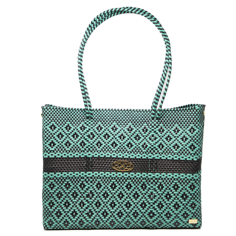 TRAVEL TURQUOISE BLACK TOTE WITH CLUTCH