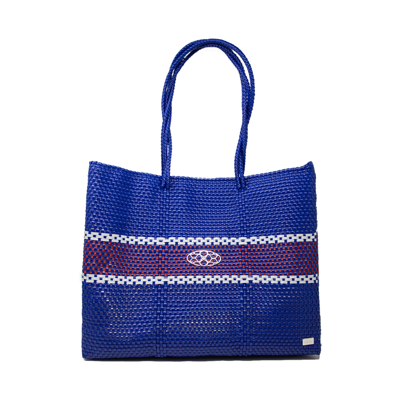 TRAVEL BLUE RED WHITE STRIPED TOTE BAG WITH CLUTCH