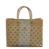 TRAVEL GOLD SILVER AZTECA STRIPE TOTE WITH CLUTCH