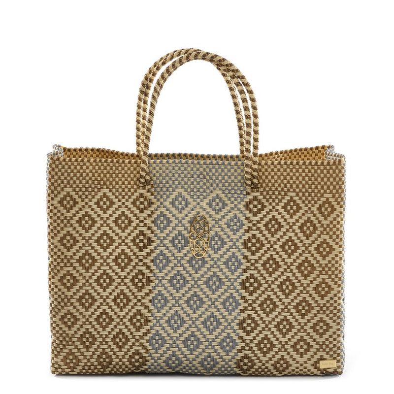 TRAVEL GOLD SILVER AZTECA STRIPE TOTE WITH CLUTCH