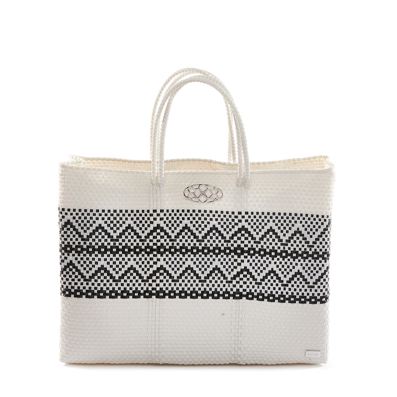 TRAVEL WHITE BLACK AZTEC BAND TOTE WITH CLUTCH
