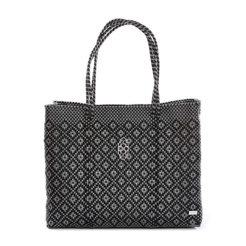 TRAVEL BLACK AND SILVER AZTECA TOTE WITH CLUTCH