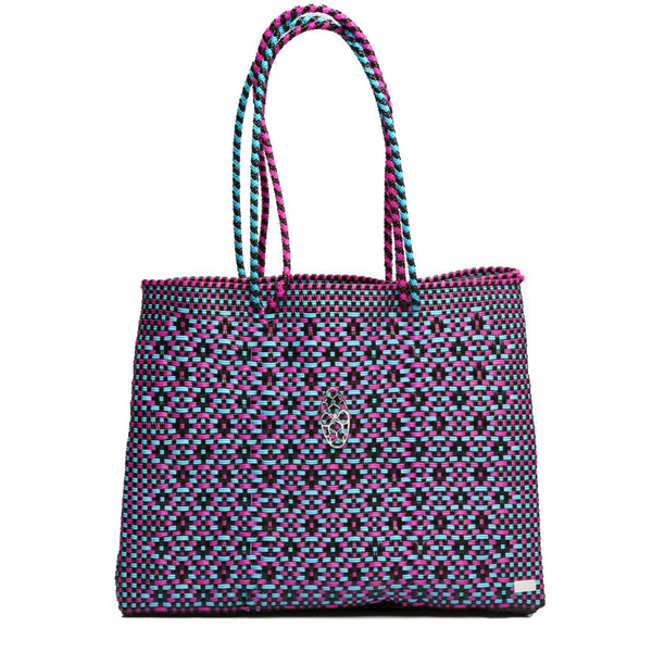TRAVEL PINK BLUE PATTERNED TOTE WITH CLUTCH