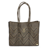 TRAVEL BLACK GOLD CHEVRON TOTE BAG WITH CLUTCH