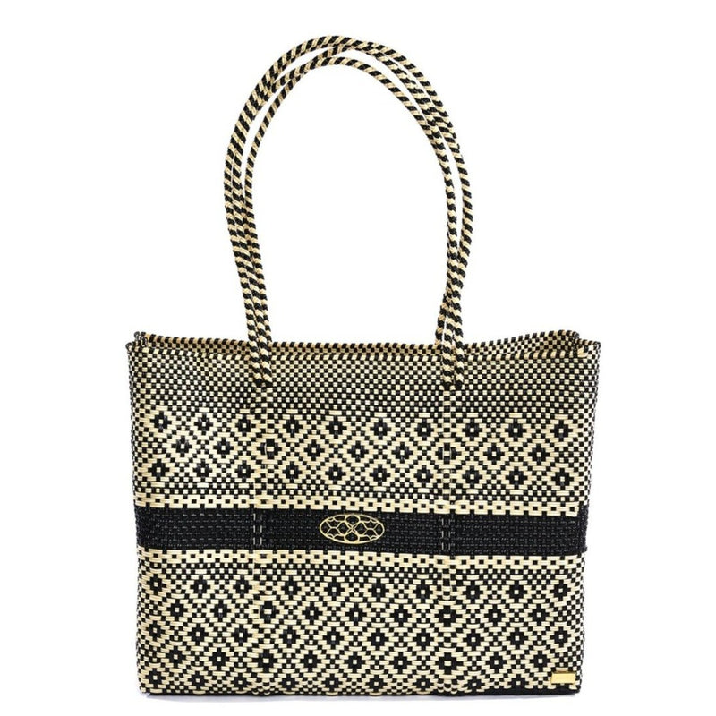 TRAVEL BLACK BEIGE AZTEC STRIPE TOTE BAG WITH CLUTCH – Lola's Bag