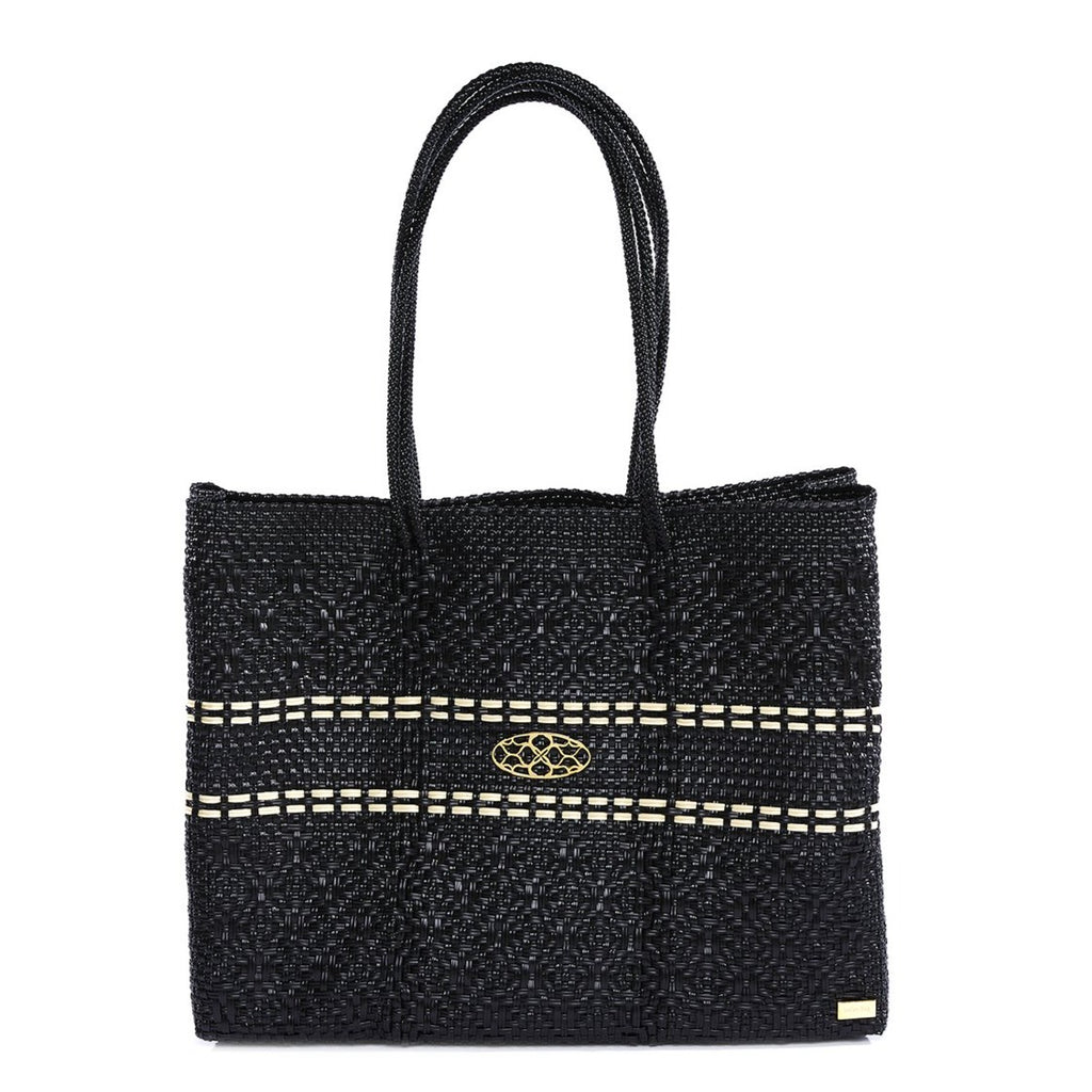 TRAVEL BLACK BEIGE AZTEC STRIPE TOTE BAG WITH CLUTCH – Lola's Bag