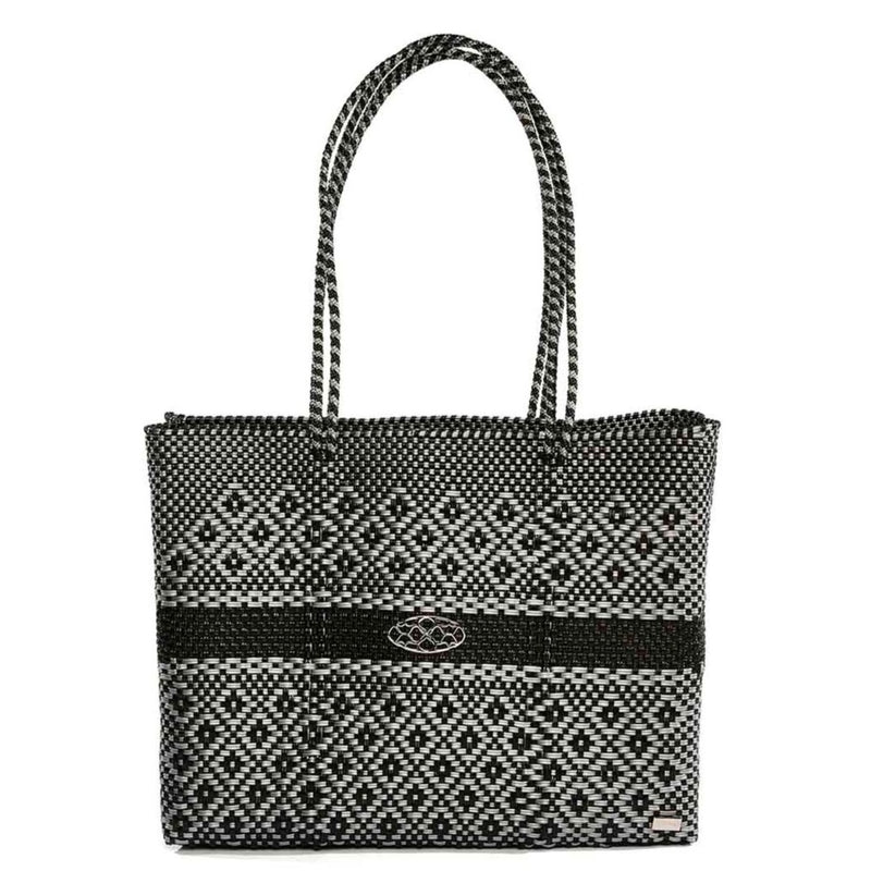 TRAVEL BLACK SILVER AZTEC STRIPE TOTE BAG WITH CLUTCH