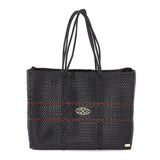 TRAVEL BLACK BURGUNDY LINE TOTE WITH CLUTCH