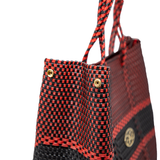 TRAVEL RED BLACK STRIPED TOTE BAG WITH CLUTCH