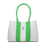 TRAVEL WHITE GREEN STRIPED TOTE WITH CLUTCH