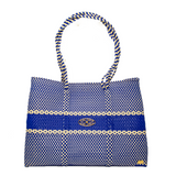 TRAVEL BLUE BEIGE STRIPED TOTE WITH CLUTCH