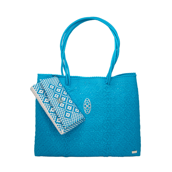 TRAVEL SEA BLUE TOTE WITH CLUTCH