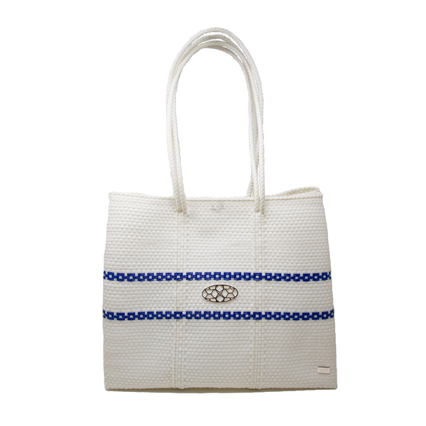 TRAVEL WHITE BLUE LINE TOTE BAG WITH CLUTCH