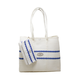 TRAVEL WHITE BLUE LINE TOTE BAG WITH CLUTCH