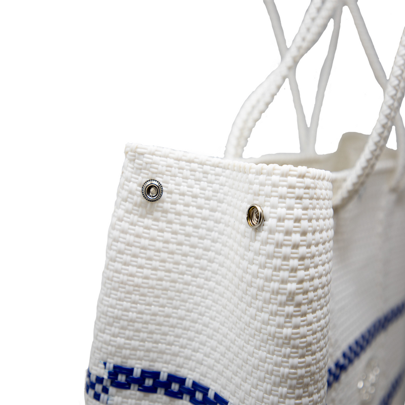 TRAVEL WHITE BLUE LINE TOTE BAG WITH CLUTCH