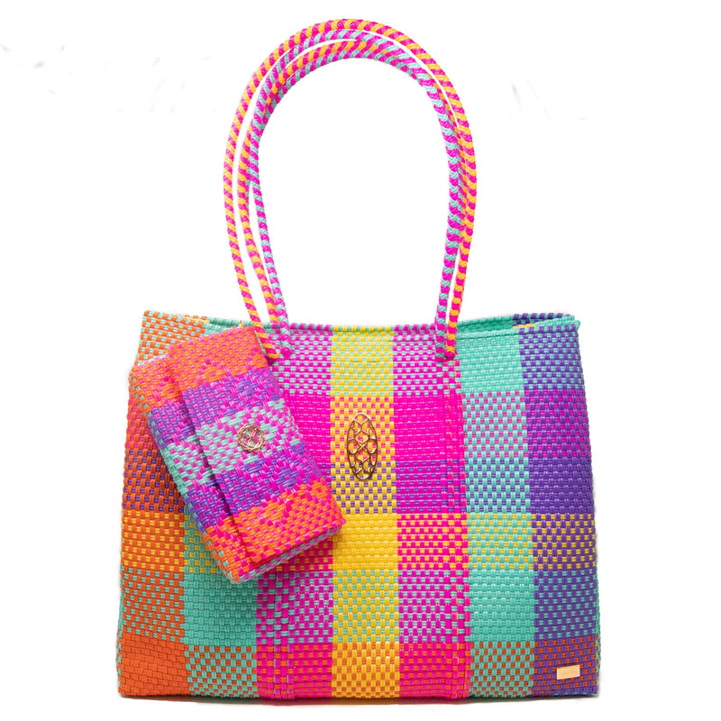 TRAVEL SQUARE COLORFUL TOTE BAG WITH CLUTCH