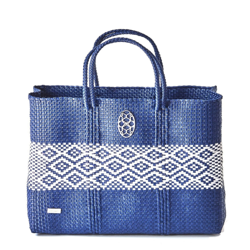 TRAVEL BLUE WHITE AZTEC BAND TOTE WITH CLUTCH
