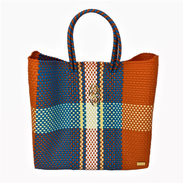 MEDIUM ORANGE BLUE TOTE BAG