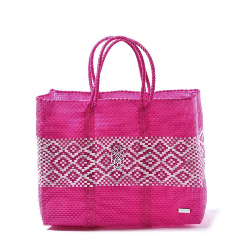 TRAVEL PINK WHITE AZTEC BAND TOTE WITH CLUTCH