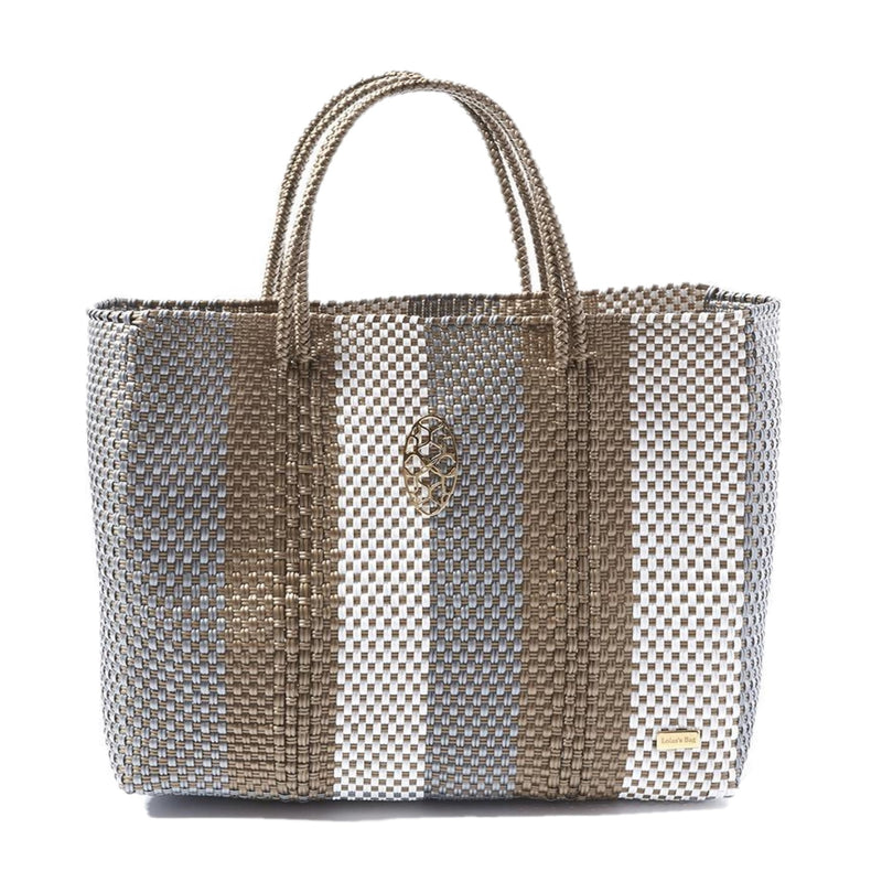 TRAVEL SILVER GOLD WHITE STRIPES TOTE WITH CLUTCH