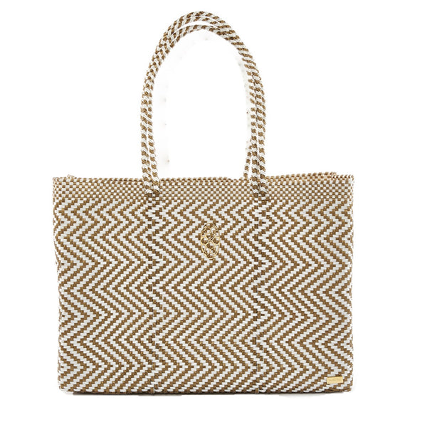 TRAVEL GOLD CHEVRON TOTE BAG WITH CLUTCH