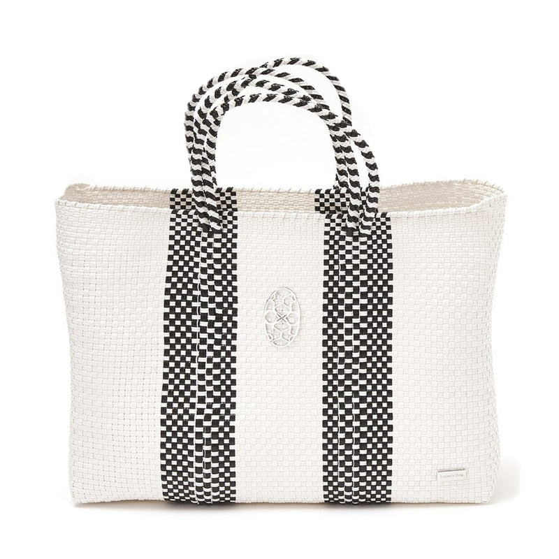 TRAVEL WHITE BLACK STRIPES TOTE WITH CLUTCH